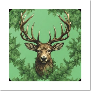 Large Buck with Huge Antlers very Majestic with Forest Scenery Posters and Art